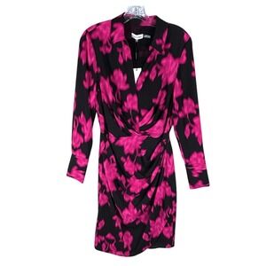 Calvin Klein Dress Sz 8 NWT Pink Long Sleeve Ruched Skirt Elegant Office ASO TV